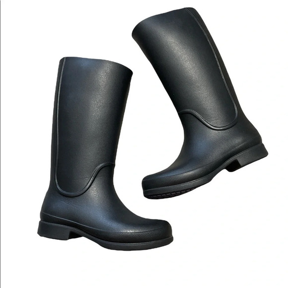 CROCS Tall Wellie Rain Boots Rubber Black Pull On Black Women’s 5 or Juniors 3 - Picture 1 of 11